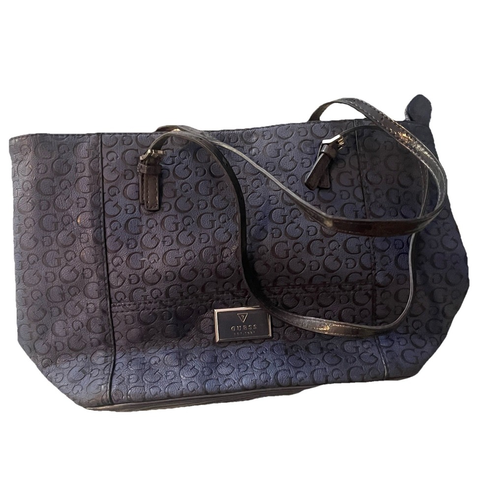 Guess Los Angeles Tote Bag Purse Deep Purple All Over G Embossed Print‎